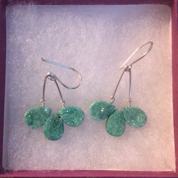 “Holly” Druzy Earrings in sea green. Original box. - Picture 1 of 1